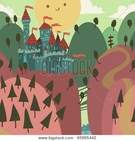 Cartoon Castle on a Hill.