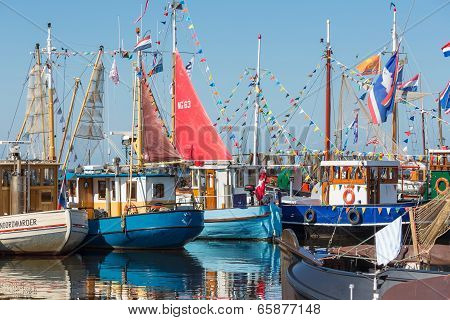 Fishing Day Decoratedl Fishing Ships In The Harbor Of Urk, The Netherlands