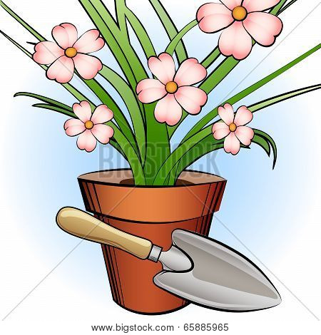 Garden Shovel And Window Plant