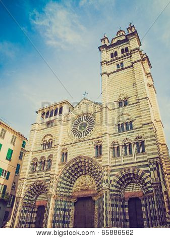 Retro Look St Lawrence Cathedral In Genoa