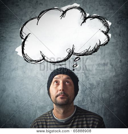 Casual Man With Rhinking Baloon Cloud