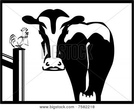 Silhuetas de vaca e galo