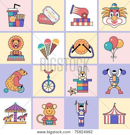 Circus icons set flat line