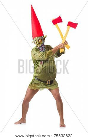 Monster man with axes isolated on white