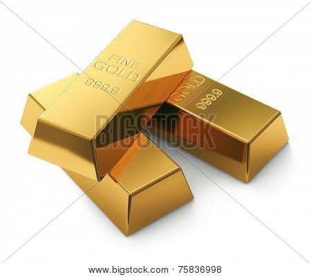 Gold bars isolated on white