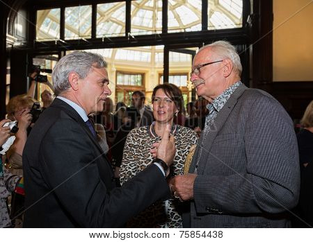 MOSCOW - JUNE, 20: T.Semina and Press conference Russian Italian film Amori elementari. Welcome reception at the Embassy of Italy. June 20, 2014 in Moscow, Russia
