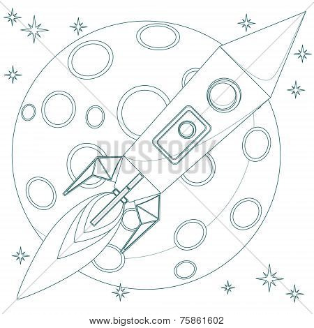 Rocket in sky with moon background loop