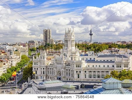 Madrid, Spain skyline at Communication Palace Torrespana Tower.