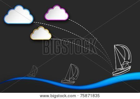 sailing at sea under clouds, tourism flyer