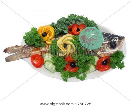 Grillet fisk med grøntsager