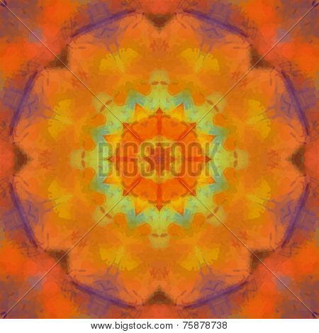 Orange watercolor mandala design. Indian Chackra concept. Yoga mehndi design