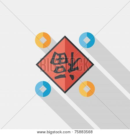 Chinese New Year Flat Icon With Long Shadow,eps10, Chinese Couplets With Chinese Word Fu Means 