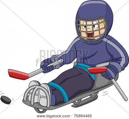 Illustration Featuring a Sledge Hockey Player Moving the Puck Across the Ice