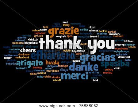 Concept or conceptual abstract thank you word cloud in different languages or multilingual for education or Thanksgiving Day