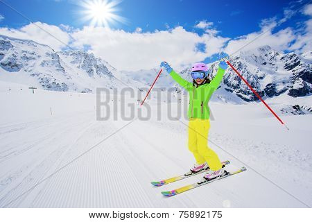 Skiing, freeski, winter sport - skier on mountainside