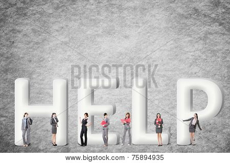Concept of partner, friends,collaborate with group of business people stand with 3d text. 