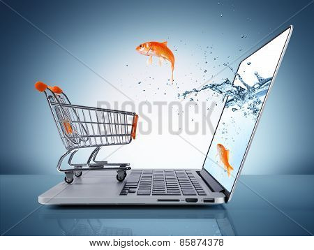 goldfish in cart - e-commerce concept
