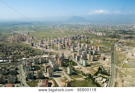 Aeral view on Kayseri town in Cappadocia, Turkey