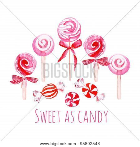 Pink Sweets Watercolor Vector Elements