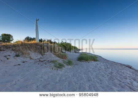 Surfing Board On Baltic Sea Shore In Gdanska Ba