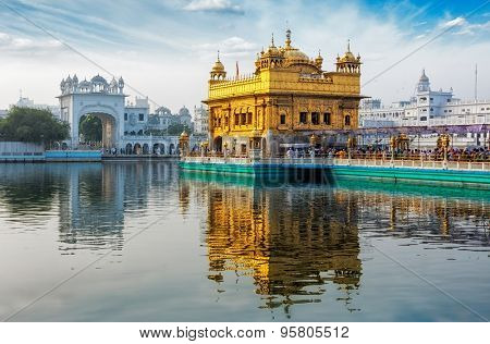 Famous indian landmark - Sikh gurdwara Golden Temple (Harmandir Sahib). Amritsar, Punjab, India