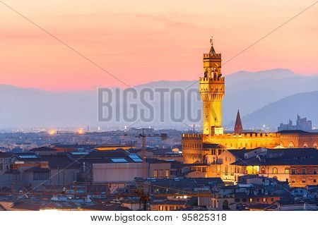 Palazzo Vecchio at sunset in Florence, Italy