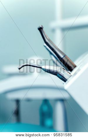 Different dental instruments and tools in a dentists office