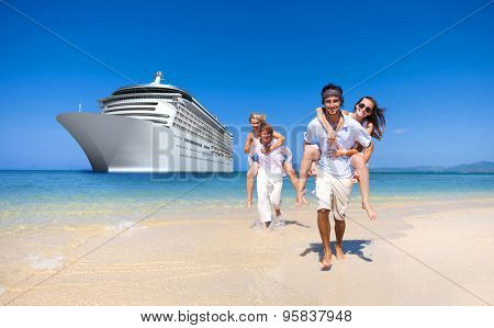 Summer Couple Island Beach Cruise Ship Concept