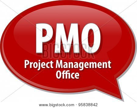 Speech bubble illustration of information technology acronym abbreviation term definition PMO Project Management Office