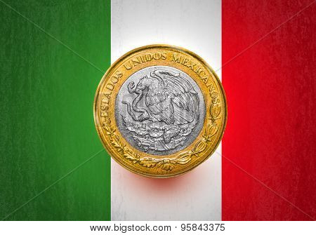 One Mexican Peso Flag in a coin