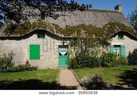 France, Old Thatched Cottage In Saint Lyphard