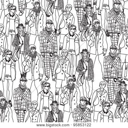 Fashion crowd people  seamless pattern
