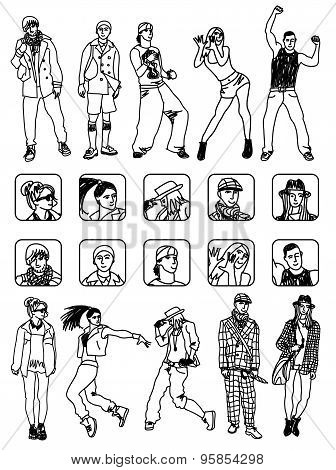 People set icons and figures Monochrome
