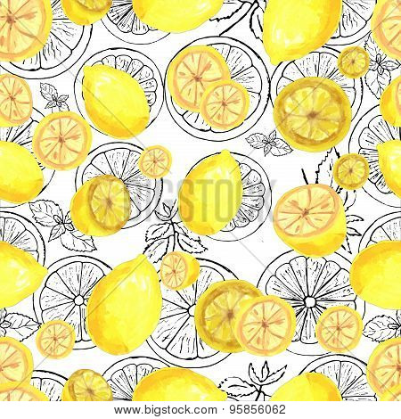watercolor lemons pattern