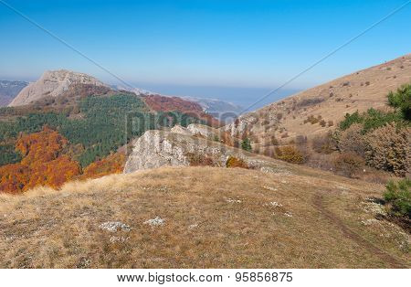 Mountains landscape at autumn season - mountain pasture Demerdzhi Crimean peninsula