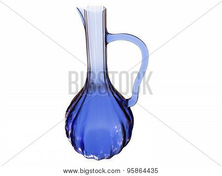 Glass Vase 3D Render In Blue Design With Handle;