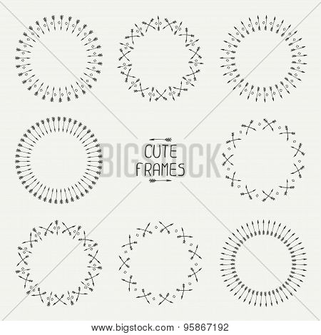 Set of arrows frames. Trendy hand drawn doodles style. Sketch. Illustration. Vector ethnic set with