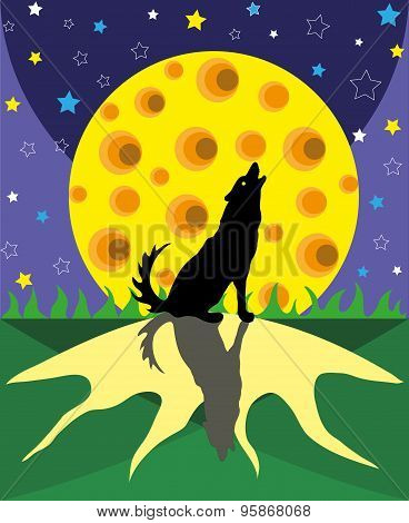 Wolf and big moon.
