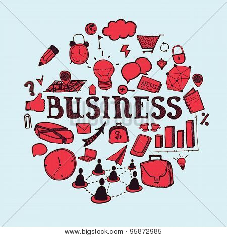Hand- drawn business and communication icons
