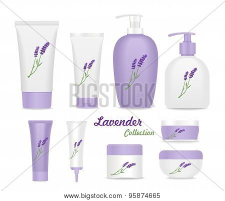 Set of lavender cream tubes.