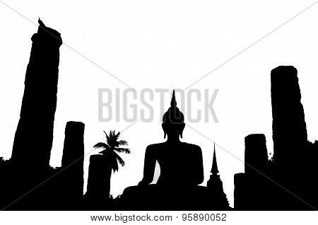 Silhouette of buddha in Sukhothai historical park,Thailand