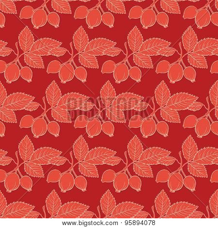 Vector Red Rosehip Drawing Stripes Seamless Pattern