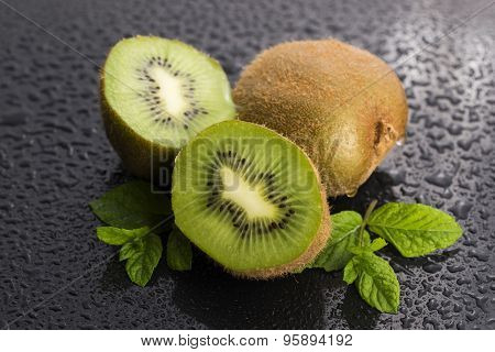 Juicy Kiwi Fruit And Freas Mint Leaves