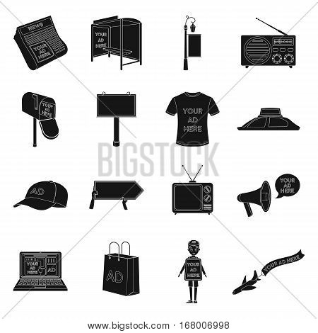 Advertising set icons in black design. Big collection of advertising vector symbol stock illustration