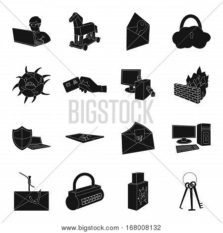 Hackers and hacking set icons in black design. Big collection of hackers and hacking vector symbol stock illustration