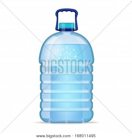 Realistic large bottle with clean blue water isolated on the white background. Vector mockup. Front view