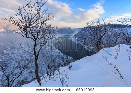 landscape in the Danube Gorges. Cazanele Mari seen from the Romanian side
