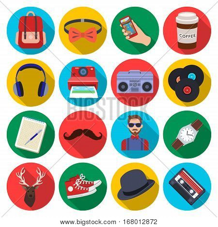 Hipster style set icons in flat design. Big collection of hipster style vector symbol stock illustration