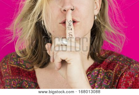 Woman Quiet Shut Up Secret Shh Portrait Concept
