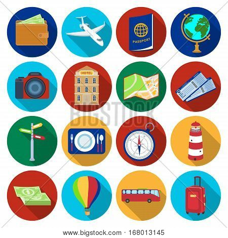 Rest and travel set icons in flat design. Big collection of rest and travel vector symbol stock illustration